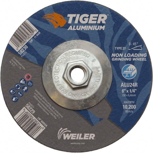 Weiler - 6" 24 Grit Aluminum Oxide/Silicon Carbide Blend Cutoff Wheel - 1/4" Thick, 5/8-11 Arbor, 10,200 Max RPM, Use with Angle Grinders - Exact Tooling