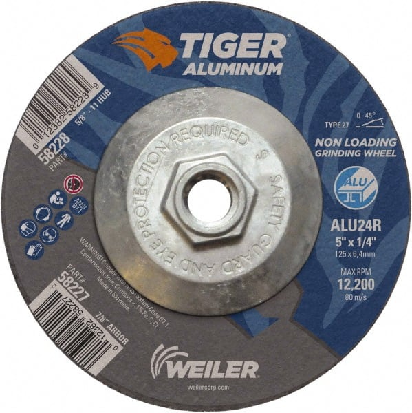 Weiler - 5" 24 Grit Aluminum Oxide/Silicon Carbide Blend Cutoff Wheel - 1/4" Thick, 5/8-11 Arbor, 12,200 Max RPM, Use with Angle Grinders - Exact Tooling