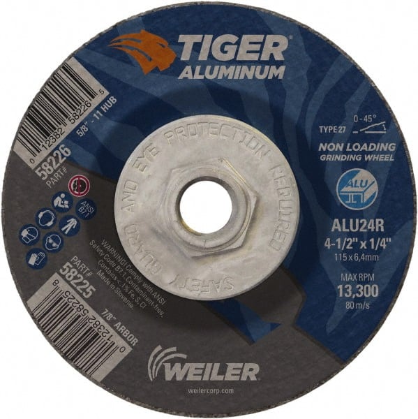 Weiler - 4-1/2" 24 Grit Aluminum Oxide/Silicon Carbide Blend Cutoff Wheel - 1/4" Thick, 5/8-11 Arbor, 13,300 Max RPM, Use with Angle Grinders - Exact Tooling