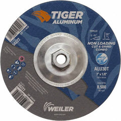 Weiler - 7" 30 Grit Aluminum Oxide/Silicon Carbide Blend Cutoff Wheel - 1/8" Thick, 5/8-11 Arbor, 8,500 Max RPM, Use with Angle Grinders - Exact Tooling