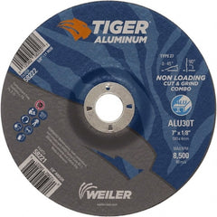 Weiler - 7" 30 Grit Aluminum Oxide/Silicon Carbide Blend Cutoff Wheel - 1/8" Thick, 7/8" Arbor, 8,500 Max RPM, Use with Angle Grinders - Exact Tooling