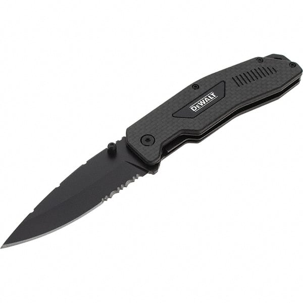 Stanley - 3-1/2" Blade, 8" OAL, Serrated & Straight Pocket Knife - 4-3/4" Closed Length, Carbon Fiber, 1 Blade, 1 Edge - Exact Tooling