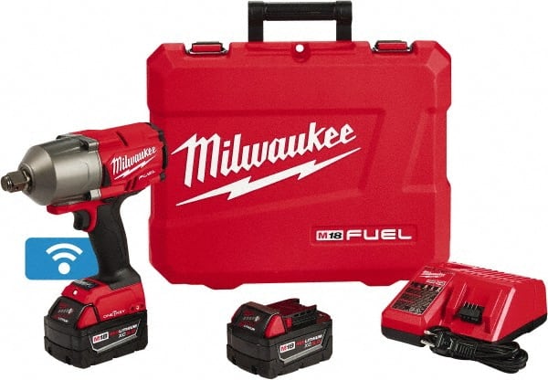 Milwaukee Tool - 3/4" Drive 18 Volt Pistol Grip Cordless Impact Wrench & Ratchet - 1,800 RPM, 0 to 2,400 BPM, 1,500 Ft/Lb Torque, 2 Lithium-Ion Batteries Included - Exact Tooling