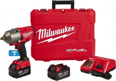 Milwaukee Tool - 1/2" Drive 18 Volt Pistol Grip Cordless Impact Wrench & Ratchet - 1,750 RPM, 0 to 2,100 BPM, 1,400 Ft/Lb Torque, 2 Lithium-Ion Batteries Included - Exact Tooling