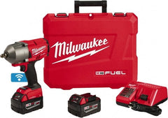 Milwaukee Tool - 1/2" Drive 18 Volt Pistol Grip Cordless Impact Wrench & Ratchet - 1,800 RPM, 0 to 2,400 BPM, 1,100 Ft/Lb Torque, 2 Lithium-Ion Batteries Included - Exact Tooling