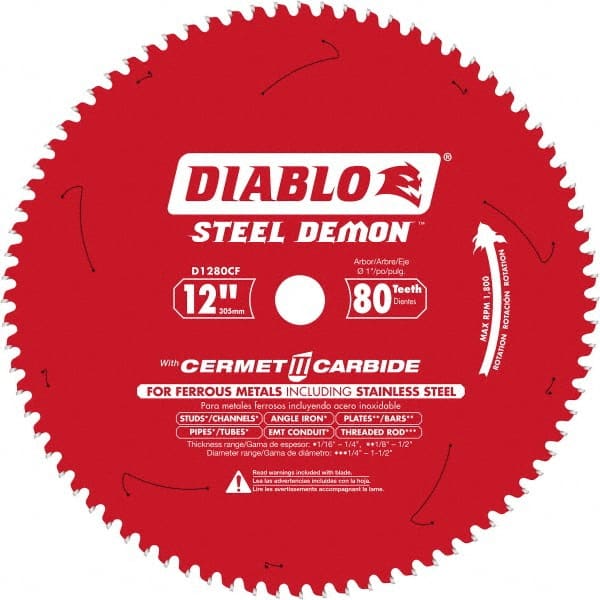 Freud - 12" Blade Diam, 80 Teeth, Carbide-Tipped Cold Saw Blade - 1" Arbor Hole Diam, 0.071" Blade Thickness - Exact Tooling