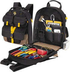CLC - 23 Pocket Black & Khaki Polyester Backpack Tool Bag - 14" Wide x 6" Deep x 18-3/4" High - Exact Tooling
