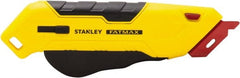 Stanley - Retractable Box Cutter - 2.175" Steel Blade, Yellow & Black Bi-Material Handle, 4 Blades Included - Exact Tooling