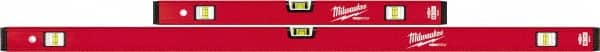 Milwaukee Tool - 24" & 48" Long 6 Vial Box Beam Level - Aluminum, Red, 2 Level & 4 Plumb Vials - Exact Tooling