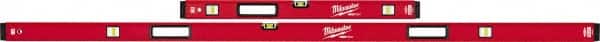 Milwaukee Tool - Magnetic 32" & 78" Long 6 Vial Box Beam Level - Aluminum, Red, 2 Level & 4 Plumb Vials - Exact Tooling