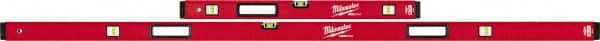 Milwaukee Tool - 32" & 78" Long 6 Vial Box Beam Level - Aluminum, Red, 2 Level & 4 Plumb Vials - Exact Tooling