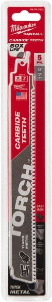 Milwaukee Tool - 9" Long x 1" Thick, Carbide Reciprocating Saw Blade - Straight Profile, 7 TPI, Toothed Edge, Universal Shank - Exact Tooling