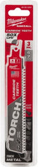 Milwaukee Tool - 6" Long x 1" Thick, Carbide Reciprocating Saw Blade - Straight Profile, 7 TPI, Toothed Edge, Universal Shank - Exact Tooling