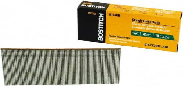 Stanley Bostitch - 18 Gauge 0.05" Shank Diam 1-3/4" Long Brad Nails for Power Nailers - Steel, Bright Finish, Ring Shank, Straight Stick Adhesive Collation, Brad Head, Chisel Point - Exact Tooling
