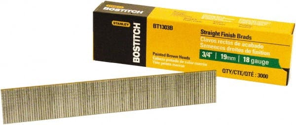 Stanley Bostitch - 18 Gauge 0.05" Shank Diam 3/4" Long Brad Nails for Power Nailers - Steel, Bright Finish, Ring Shank, Straight Stick Adhesive Collation, Brad Head, Chisel Point - Exact Tooling