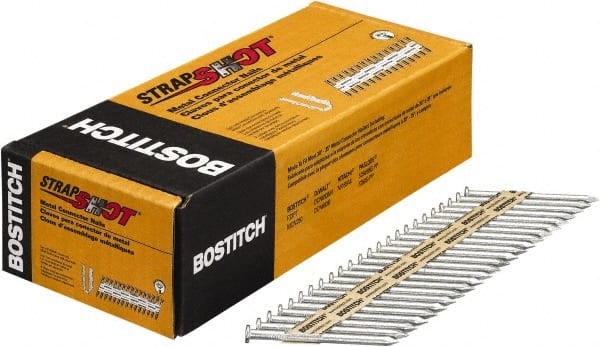 Stanley Bostitch - 10 Gauge 0.148" Shank Diam 2-1/2" Long Metal Connecting Nails for Power Nailers - Steel, Galvanized Finish, Smooth Shank, Angled Stick Paper Tape Collation, Round Head, Diamond Point - Exact Tooling