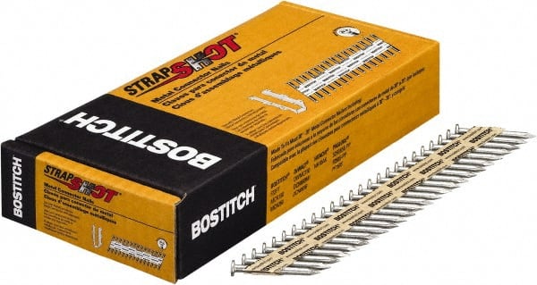 Stanley Bostitch - 11 Gauge 0.131" Shank Diam 1-1/2" Long Metal Connecting Nails for Power Nailers - Steel, Galvanized Finish, Smooth Shank, Angled Stick Paper Tape Collation, Round Head, Diamond Point - Exact Tooling