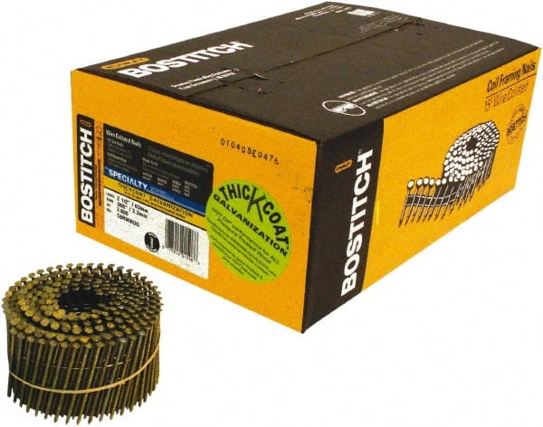 Stanley Bostitch - 13 Gauge 2-1/2" Long Siding Nails for Power Nailers - Steel, Galvanized Finish, Ring Shank, Coil Wire Collation, Round Head, Blunt Diamond Point - Exact Tooling