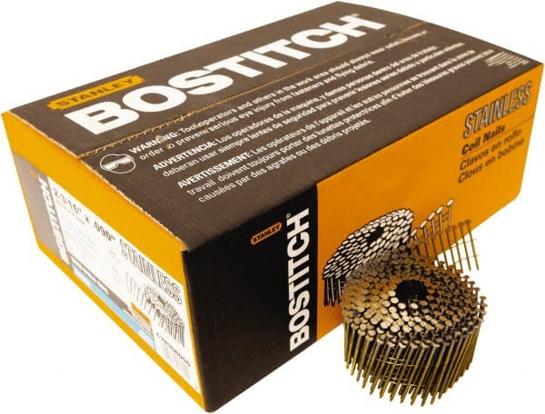 Stanley Bostitch - 13 Gauge 2-3/16" Long Siding Nails for Power Nailers - Steel, Stainless Steel Finish, Ring Shank, Coil Wire Collation, Round Head, Blunt Diamond Point - Exact Tooling