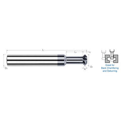 Double Angle Shank Cutters - 0.5000″ (1/2″) Cutter Diameter × 0.0500″ Width × 0.5000″ (1/2″) Neck Length Carbide Double Angle Shank Cutter, 6 Flutes, AlTiN Coated - Exact Tooling
