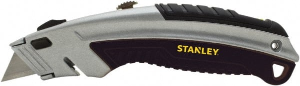 Stanley - Retractable Utility Knife - 2-7/16" Blade, Silver & Black Cast Metal Handle, 3 Blades Included - Exact Tooling