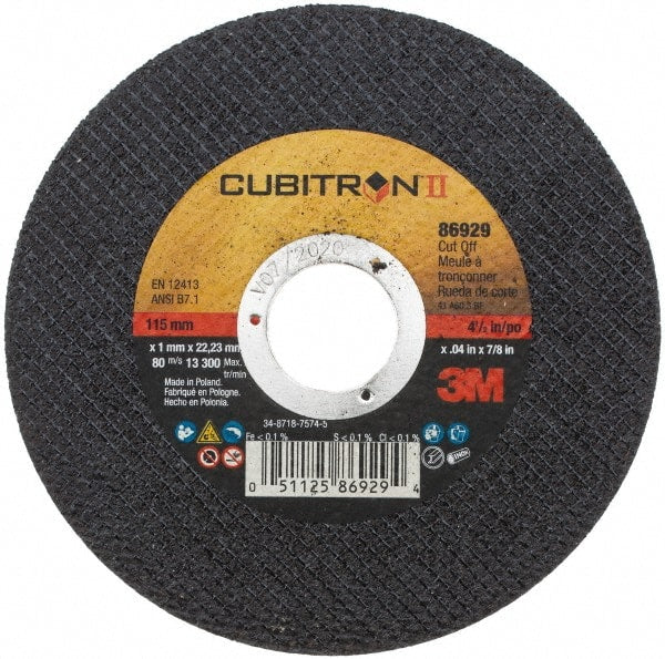 3M - 4-1/2" 60 Grit Ceramic Cutoff Wheel - 0.04" Thick, 7/8" Arbor, 13,300 Max RPM, Use with Angle Grinders - Exact Tooling