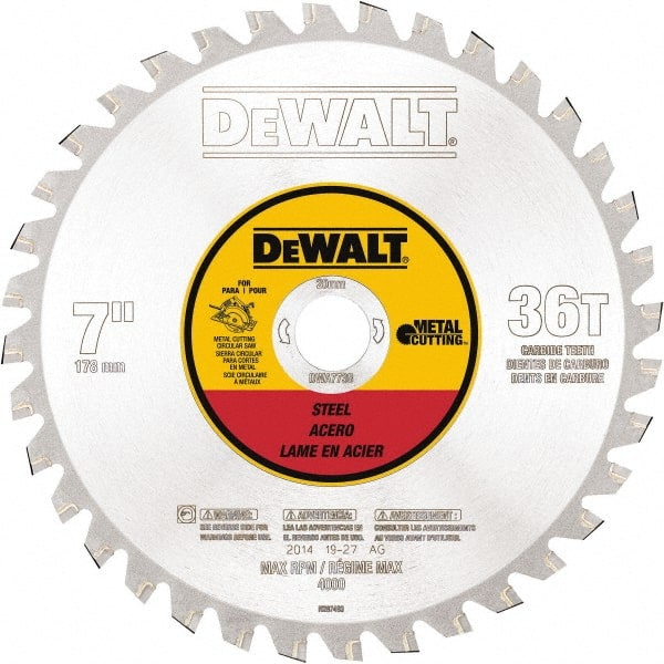 DeWALT - 7" Diam, 25/32" Arbor Hole Diam, 36 Tooth Wet & Dry Cut Saw Blade - Steel, Crosscutting Action, Standard Round Arbor - Exact Tooling