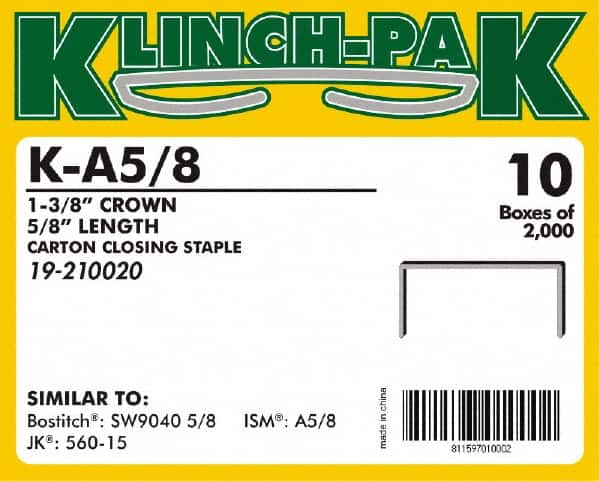 Klinch-Pak - 5/8" Long x 1-3/8" Wide, 0 Gauge Wide Crown Construction Staple - Steel, Copper Finish, Chisel Point - Exact Tooling