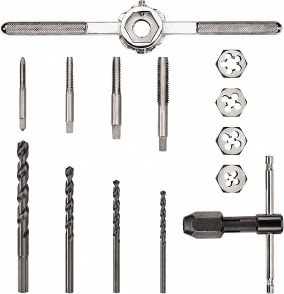 DeWALT - 1/4-20 to 1/2-13 Tap, 1/4-20 to 1/2-13 Die, UNC, Tap and Die Set - Carbon Steel, Carbon Steel Taps, Taper Taps, Nonadjustable, 14 Piece Set - Exact Tooling