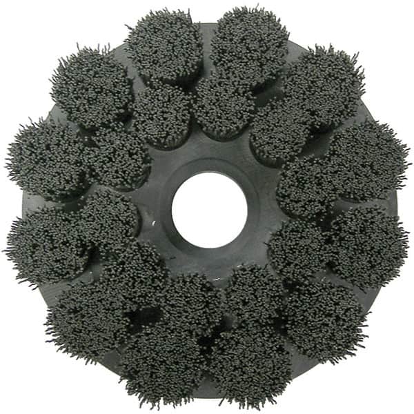 Weiler - 6" 120 Grit Ceramic Crimped Disc Brush - Fine Grade, Drive Arbor Connector, 1-1/2" Trim Length, 1-1/4" Arbor Hole - Exact Tooling