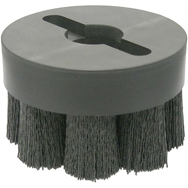 Weiler - 4" 120 Grit Ceramic Crimped Disc Brush - Fine Grade, Drive Arbor Connector, 1-1/2" Trim Length, 1-1/4" Arbor Hole - Exact Tooling