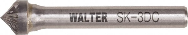 WALTER Surface Technologies - 3/8" Cut Diam, 1/4" Shank Diam, Cone Head Double Cut Burr - Tungsten Carbide, 0.2" LOC, 4-1/2" OAL - Exact Tooling