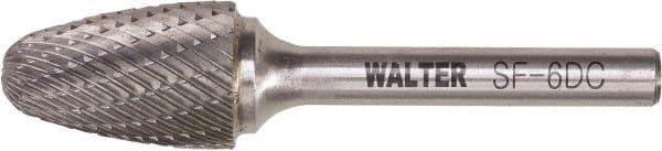 WALTER Surface Technologies - 5/8" Cut Diam, 1/4" Shank Diam, Tree Head Double Cut Burr - Tungsten Carbide, 1" LOC, 4" OAL - Exact Tooling