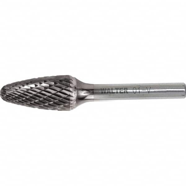 WALTER Surface Technologies - 3/8" Cut Diam, 1/4" Shank Diam, Tree Head Single Cut Burr - Tungsten Carbide, 3/4" LOC, 4-3/8" OAL - Exact Tooling