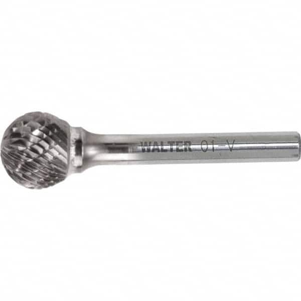 WALTER Surface Technologies - 1/2" Cut Diam, 1/4" Shank Diam, Ball Head Single Cut Burr - Tungsten Carbide, 1/2" LOC, 4-1/2" OAL - Exact Tooling