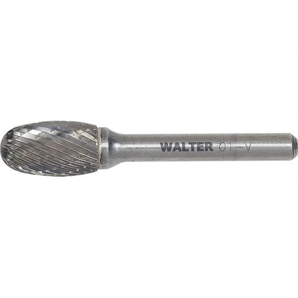 WALTER Surface Technologies - 1/2" Cut Diam, 1/4" Shank Diam, Egg Head Single Cut Burr - Tungsten Carbide, 7/8" LOC, 4-7/8" OAL - Exact Tooling