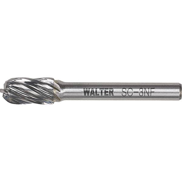 WALTER Surface Technologies - 5/8" Cut Diam, 1/4" Shank Diam, Cylinder Ball End Head Double Cut Burr - Tungsten Carbide, 1" LOC, 4" OAL - Exact Tooling