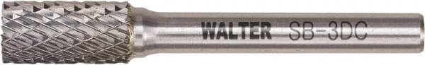 WALTER Surface Technologies - 3/8" Cut Diam, 1/4" Shank Diam, Cylinder Head Double Cut Burr - Tungsten Carbide, 3/4" LOC, 3-3/4" OAL - Exact Tooling