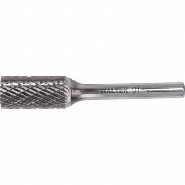 WALTER Surface Technologies - 5/8" Cut Diam, 1/4" Shank Diam, Cylinder Head Double Cut Burr - Tungsten Carbide, 1" LOC, 4" OAL - Exact Tooling