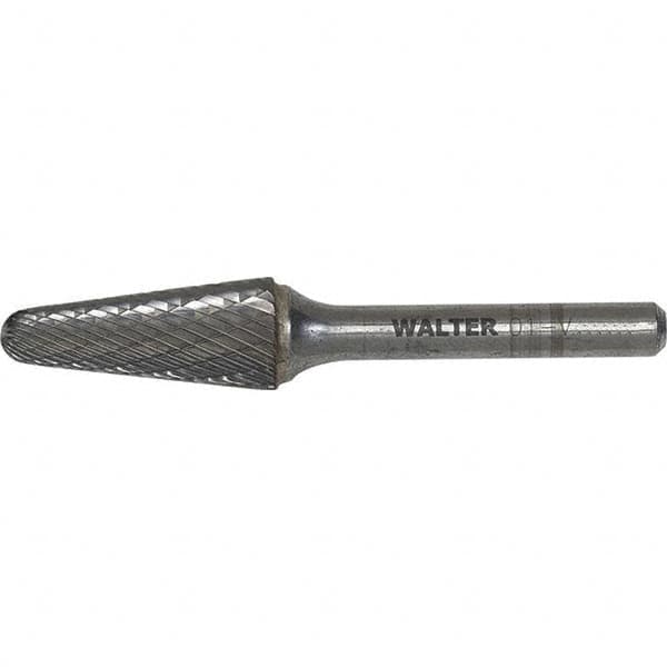 WALTER Surface Technologies - 1-1/2" Cut Diam, 1/4" Shank Diam, Cone Head Single Cut Burr - Tungsten Carbide, 1-1/8" LOC, 5-5/8" OAL - Exact Tooling