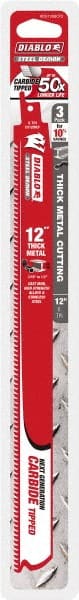 Freud - 12" Long x 1" Thick, Carbide Reciprocating Saw Blade - Straight Profile, 8 TPI, Toothed Edge, Tang Shank - Exact Tooling