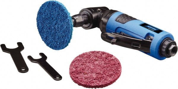Norton - 2" Max Disc, 18,000 RPM, Pneumatic Handheld Disc Sander - 1/4" Inlet, 0.45 hp, 90 psi, Includes (25) 2" Norton Blaze R980P Discs, (50) 2" Norton Rapid Prep Discs & (1) 2" Medium Density Back-Up Pad - Exact Tooling