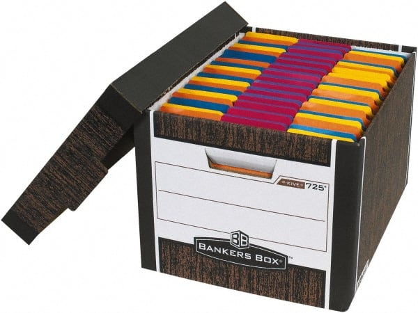 Made in USA - 1 Compartment, 12" Wide x 15" Deep, File Storage Boxes - Corrugated Cardboard, Wood Grain (Color) - Exact Tooling