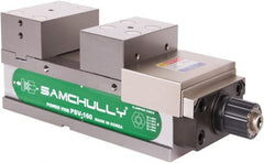Samchully - 125mm Jaw Width, 125mm Jaw Opening Capacity, Horizontal Stationary Machine Vise - Manual Operation, 1 Station, 400.5mm Long x 48.3mm Deep, 50mm Jaw Height, Alloy Steel - Exact Tooling