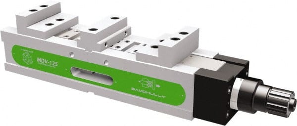 Samchully - 125mm Jaw Width, 141, 144.5, 187 & 190.5mm Jaw Opening Capacity, Horizontal Stationary Machine Vise - Manual Operation, 2 Stations, 671mm Long x 38.1mm Deep, 40mm Jaw Height, Alloy Steel - Exact Tooling