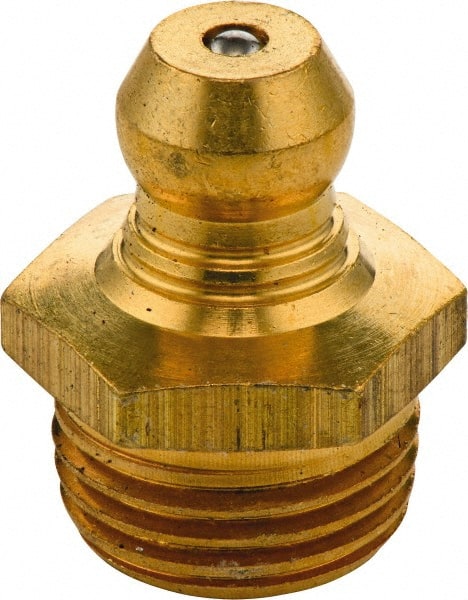 Umeta - Straight Head Angle, M12x1.50 Metric Brass Standard Grease Fitting - 14mm Hex, 17.5mm Overall Height, 6.5mm Shank Length - Exact Tooling