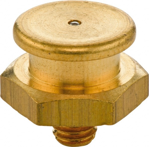 Umeta - Straight Head Angle, M8x1 Metric Brass Button-Head Grease Fitting - 17mm Hex, 17mm Overall Height - Exact Tooling