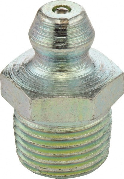Umeta - Straight Head Angle, M12x1.75 Metric Steel Standard Grease Fitting - 14mm Hex, 17.5mm Overall Height, 6.5mm Shank Length, Zinc Plated Finish - Exact Tooling