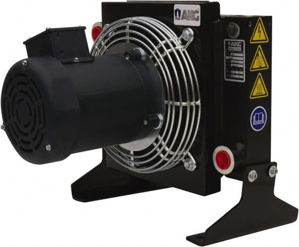 AKG Thermal Systems - SAE #12, 1 Fan Mount, Liquid-To-Air Aluminum Brazed Process Equipment Heat Exchanger - Oil Cooler, Ethylene Glycol/Water Mixture Cooler, 13.74" High x 13.78" Wide x 12.56" Deep, 250°F Max - Exact Tooling