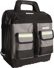 Bucket Boss - 16 Pocket Black, Yellow & Gray Ballistic Polyester Tool Bag - 14" Wide x 11" Deep x 14" High - Exact Tooling